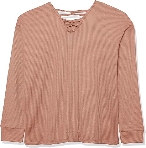 Girls' Long Sleeve Ribbed Tie Front Top